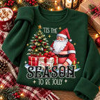 Christmas Santa Graphic Sweatshirt for Women, Christmas Tree and Presents Crewneck Pullover, Festive Holiday Winter Top, Cozy Christmas Party Outfit, Seasonal Gift
