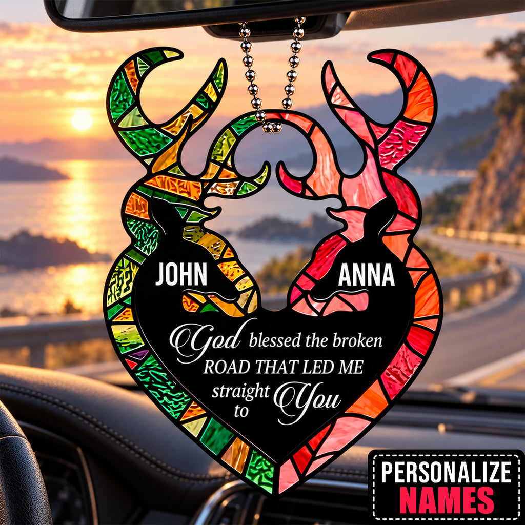 Personalized Names Deer Heart God Blessed Ornament – Christian Couple Gift