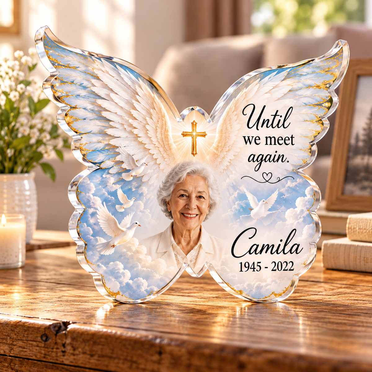 Personalized Angel Wings Memorial Acrylic Plaque – Sympathy Gift for Loss of Loved One