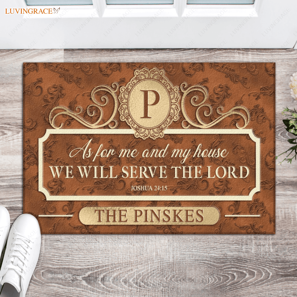 Elegant Brown Family Home Serve The Lord Personalized Doormat