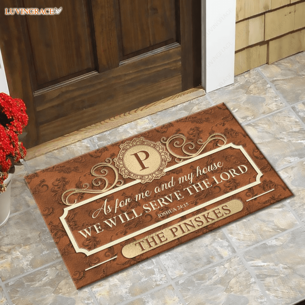 Elegant Brown Family Home Serve The Lord Personalized Doormat
