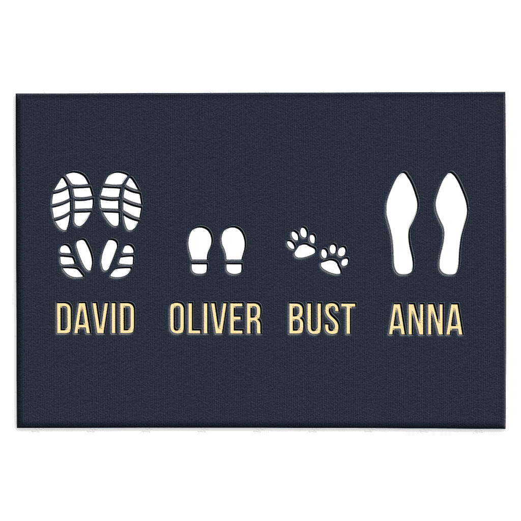 Elegant Custom Footprint Family & Pet Name Navy Doormat