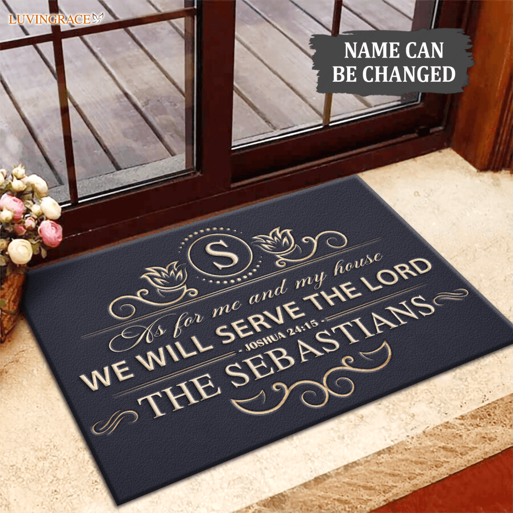 Elegant Line Serve The Lord Personalized Doormat