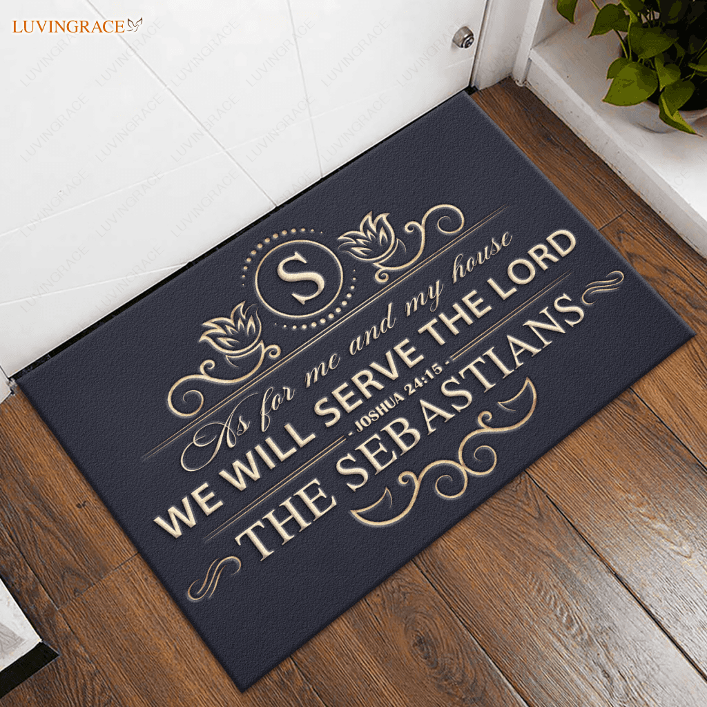 Elegant Line Serve The Lord Personalized Doormat