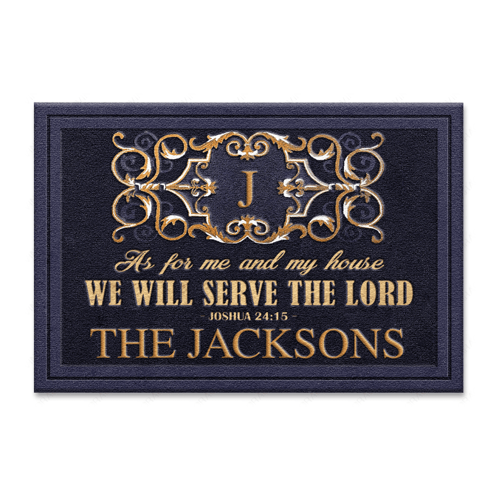 Elegant Navy Exterior Decor Monogrammed Serve The Lord Personalized Doormat