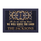 Elegant Navy Exterior Decor Monogrammed Serve The Lord Personalized Doormat