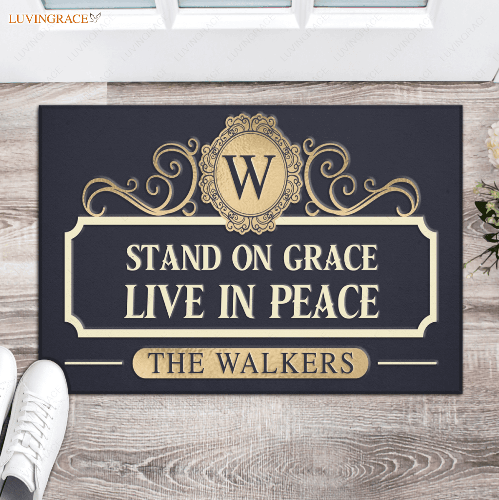 Elegant Navy Family Home Personalized Doormat