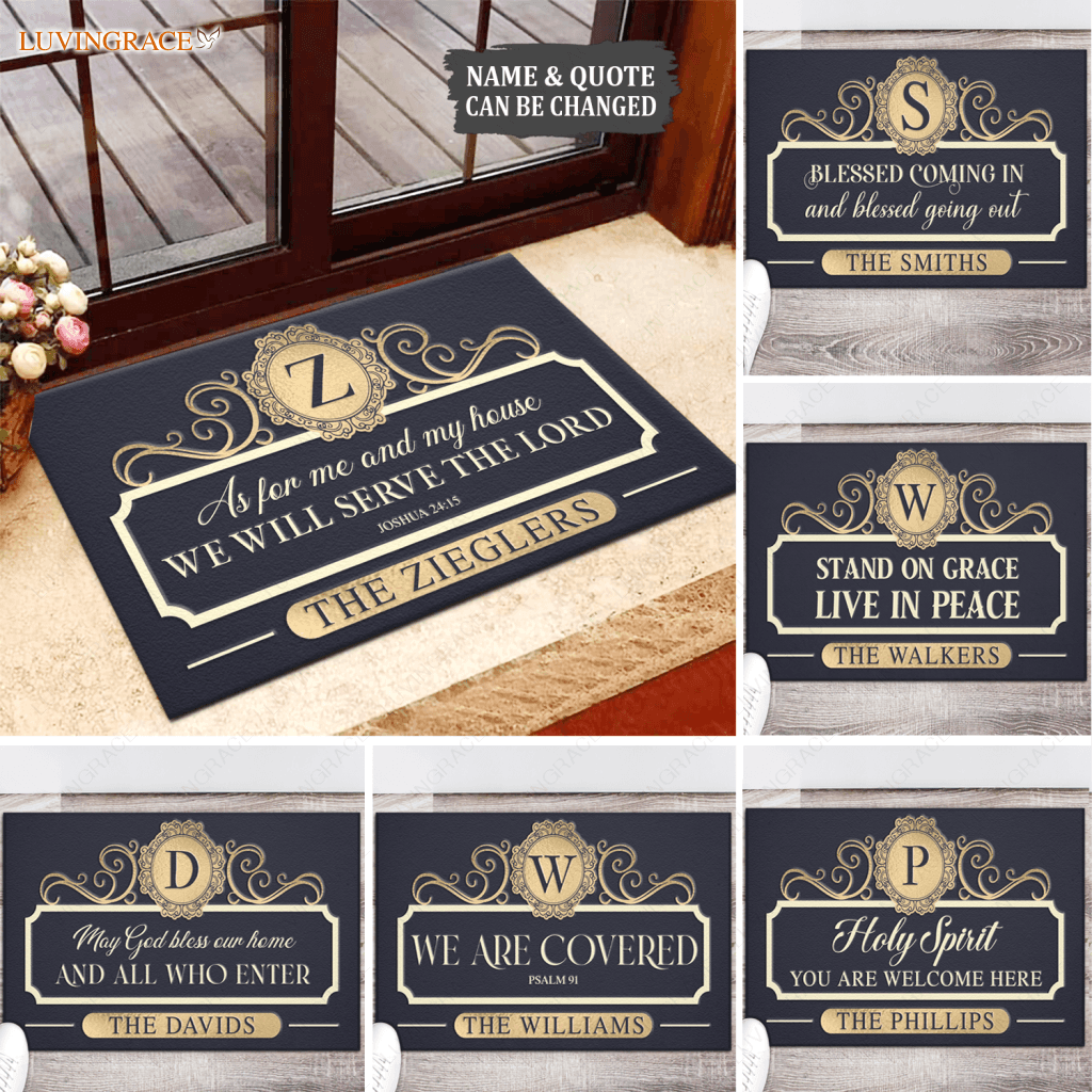 Elegant Navy Family Home Personalized Doormat