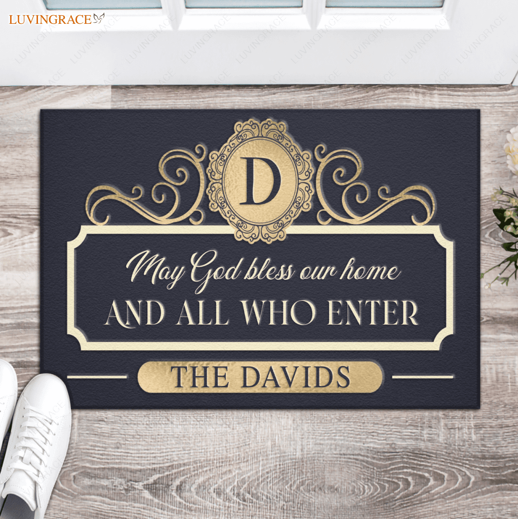 Elegant Navy Family Home Personalized Doormat