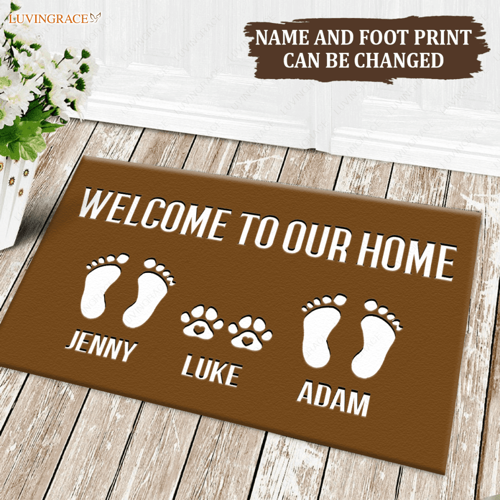Elegant Navy Welcome To Our Home Custom Footprint Doormat