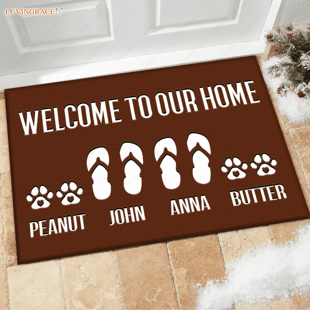 Elegant Navy Welcome To Our Home Custom Footprint Doormat