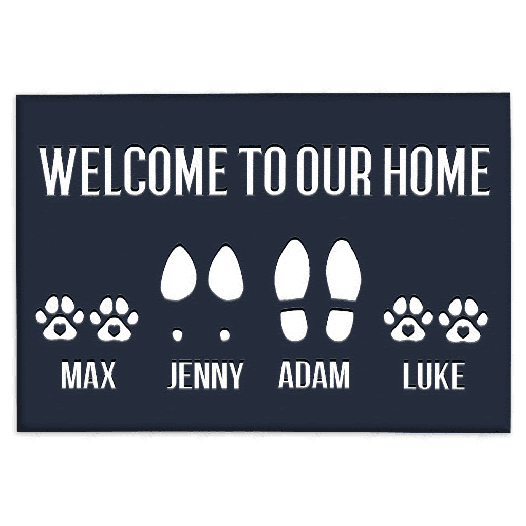 Elegant Navy Welcome To Our Home Custom Footprint Doormat