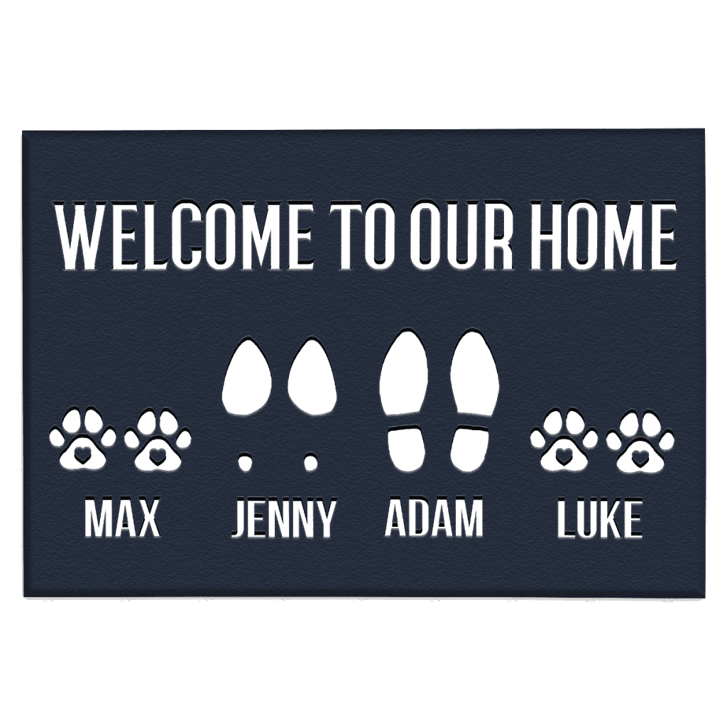 Elegant Navy Welcome To Our Home Custom Footprint Doormat