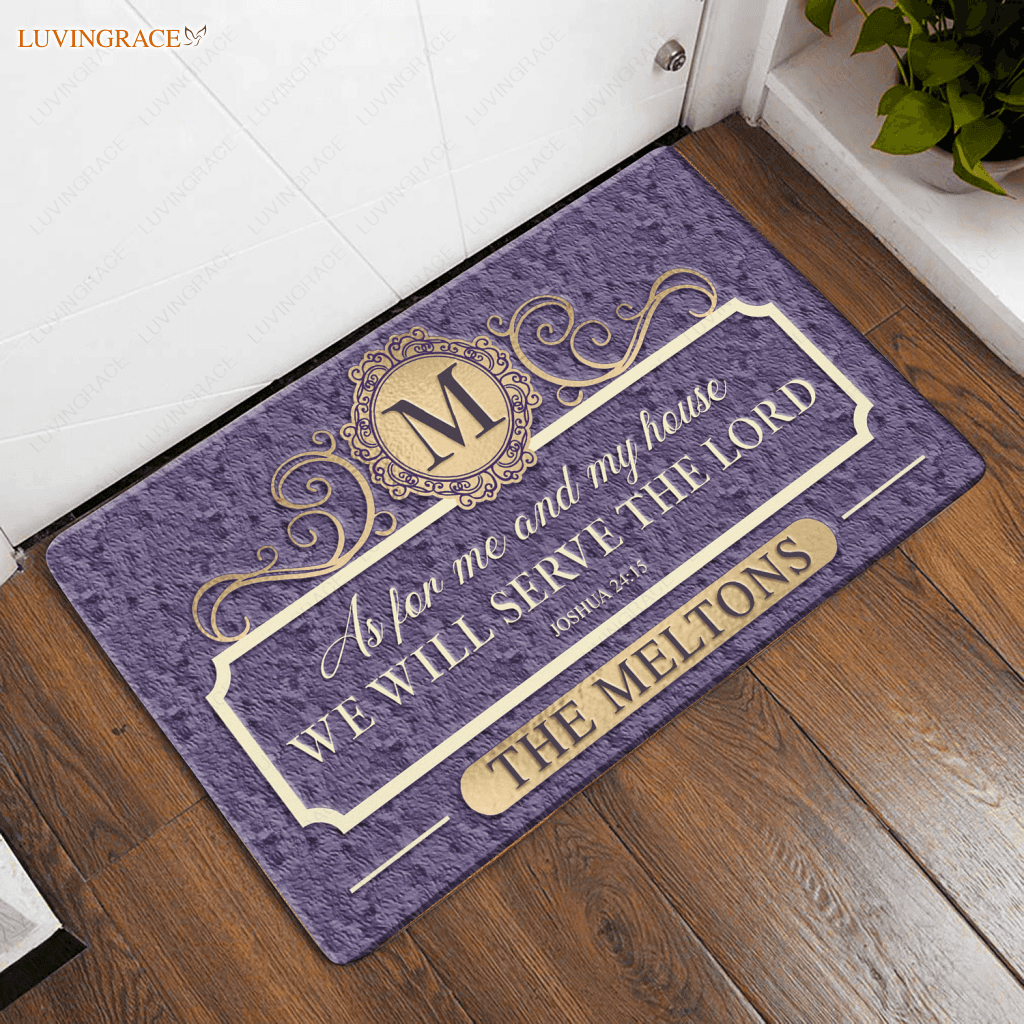 Elegant Purple Family Home Serve The Lord Personalized Doormat