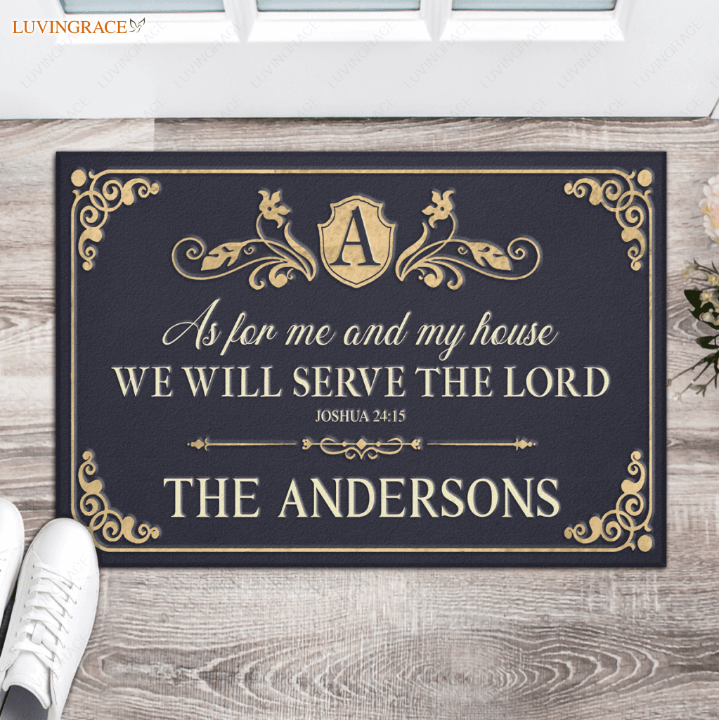 Elegant Rustic Antique Frame Serve The Lord Personalized Doormat