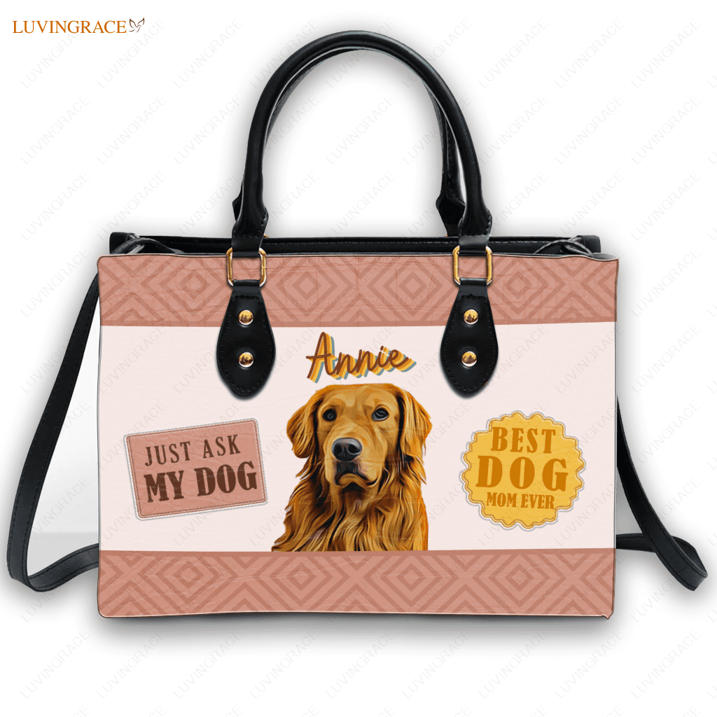 Elegant Vintage Best Dog Mom Ever - Personalized Custom Leather Bag Handbags