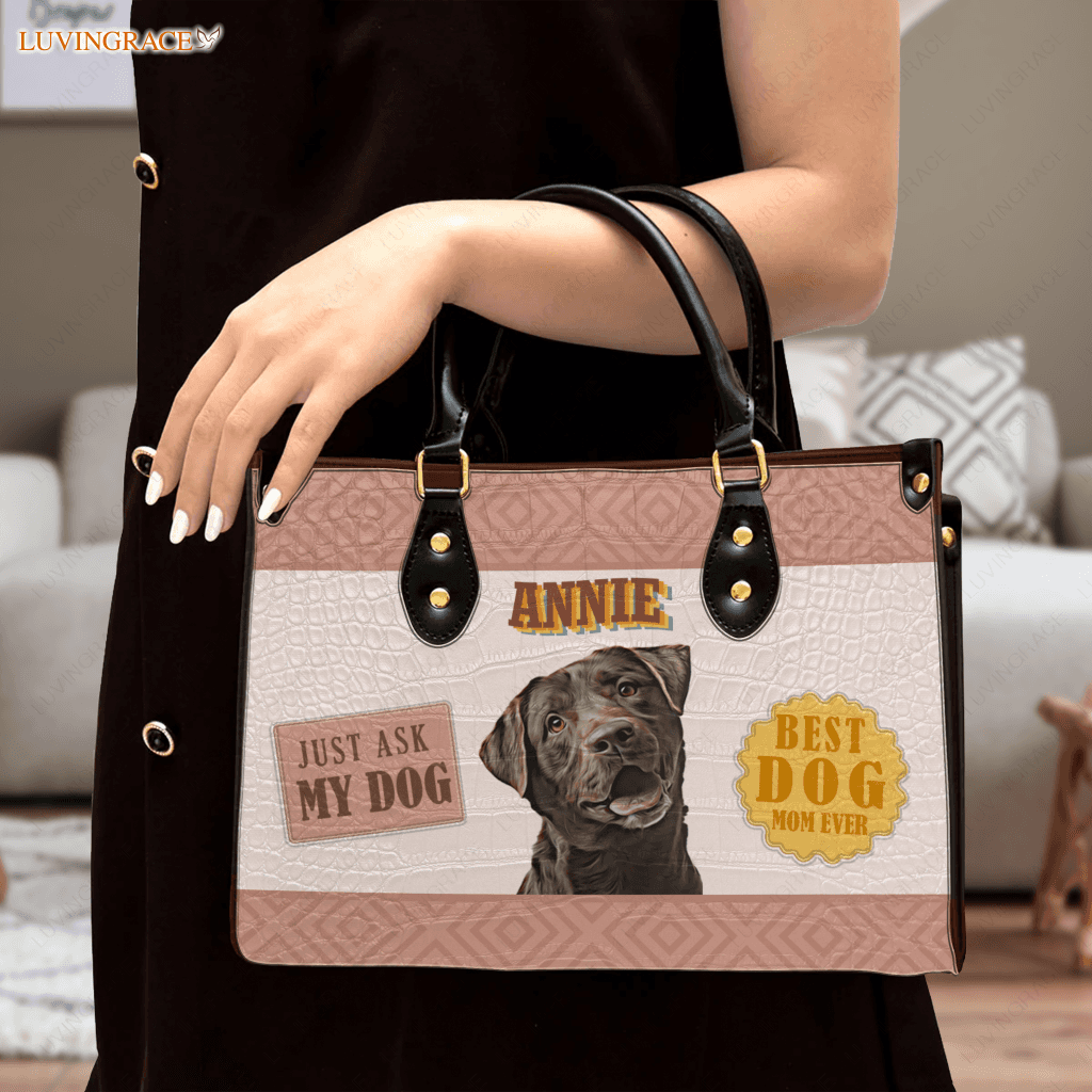Elegant Vintage Best Dog Mom Ever - Personalized Custom Leather Bag Handbags