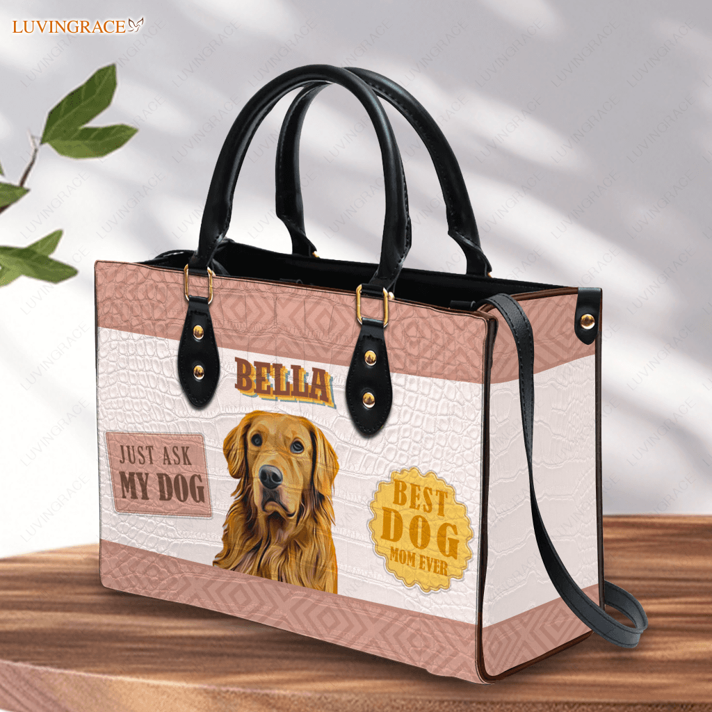 Elegant Vintage Best Dog Mom Ever - Personalized Custom Leather Bag Handbags