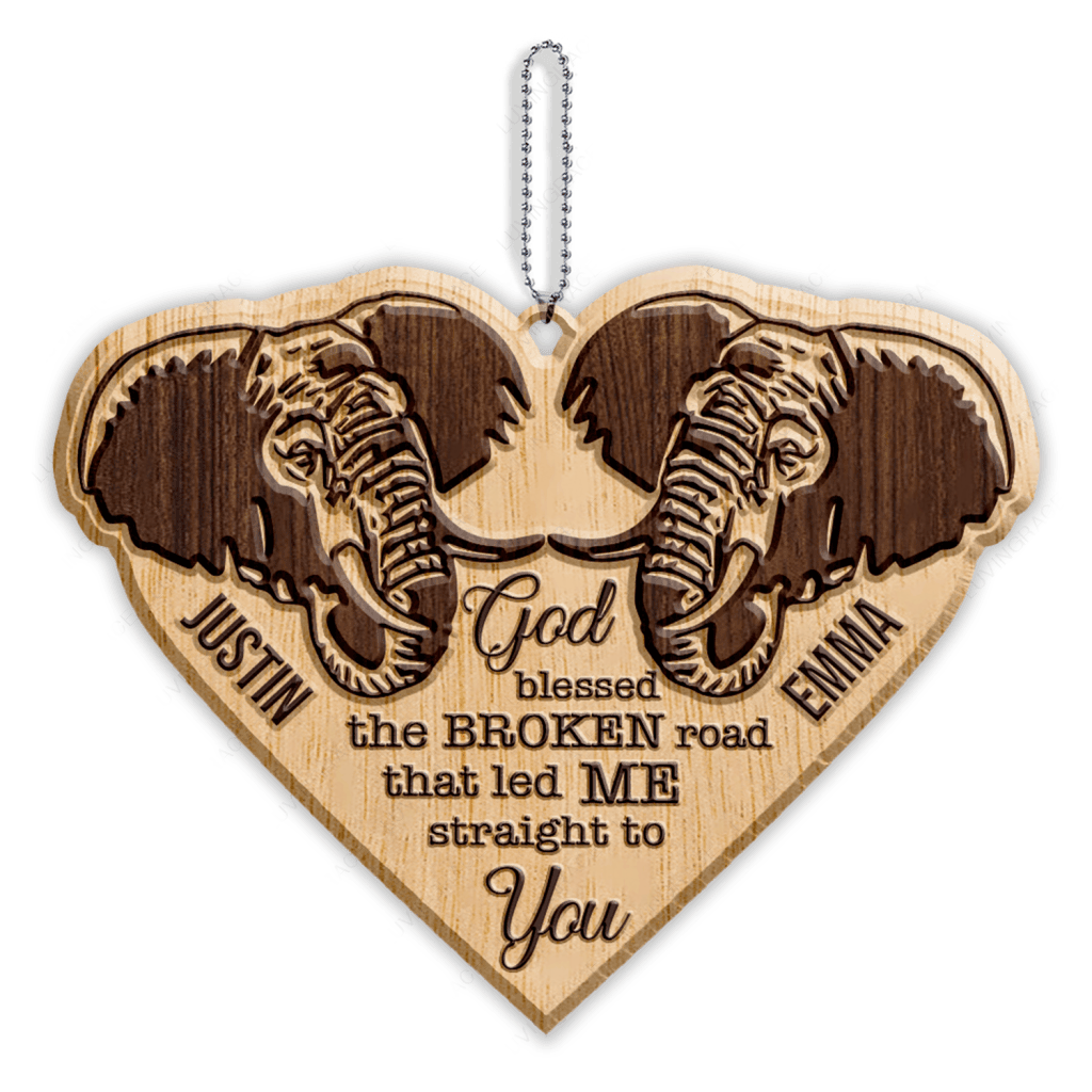 Elephant Couple God Blessed Personalized Wood Engraved Ornaments