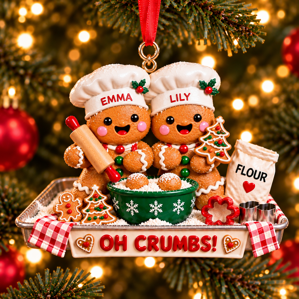 Personalized Gingerbread Baking Crew 3D Ornament – Custom Names Christmas Gift
