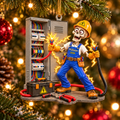 Funny Skeleton Electrician With Custom Name - Personalized Ornament