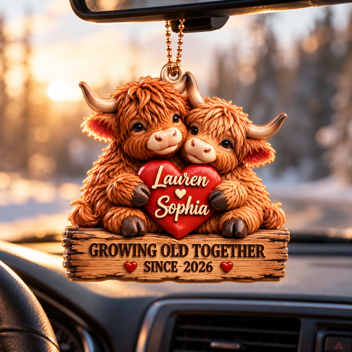 Personalized Names Highland Cow Couple 3D Ornament – Growing Old Together
