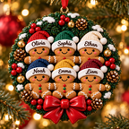 Personalized Gingerbread Family Christmas Wreath 3D Ornament – Custom Names Christmas Gift