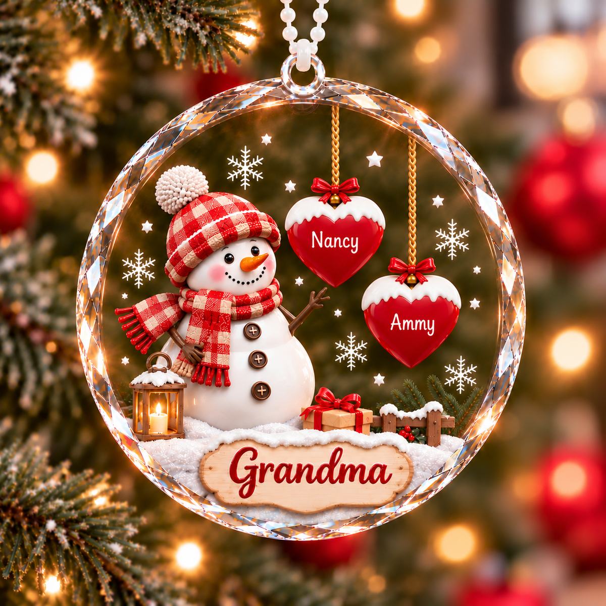 Personalized Grandma's Snowman Heart Ornament – Christmas Gift for Grandma