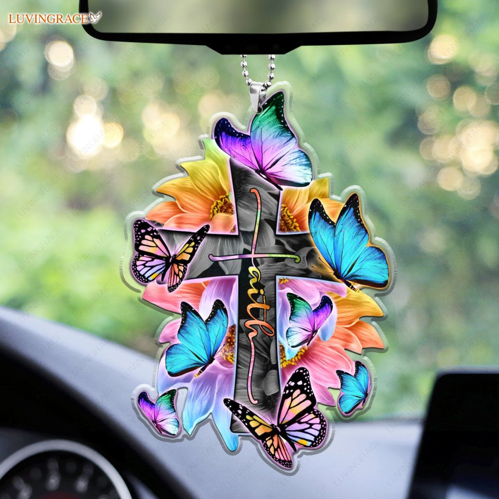 Faith Cross Butterflies And Sunflowers Rainbow Ornament