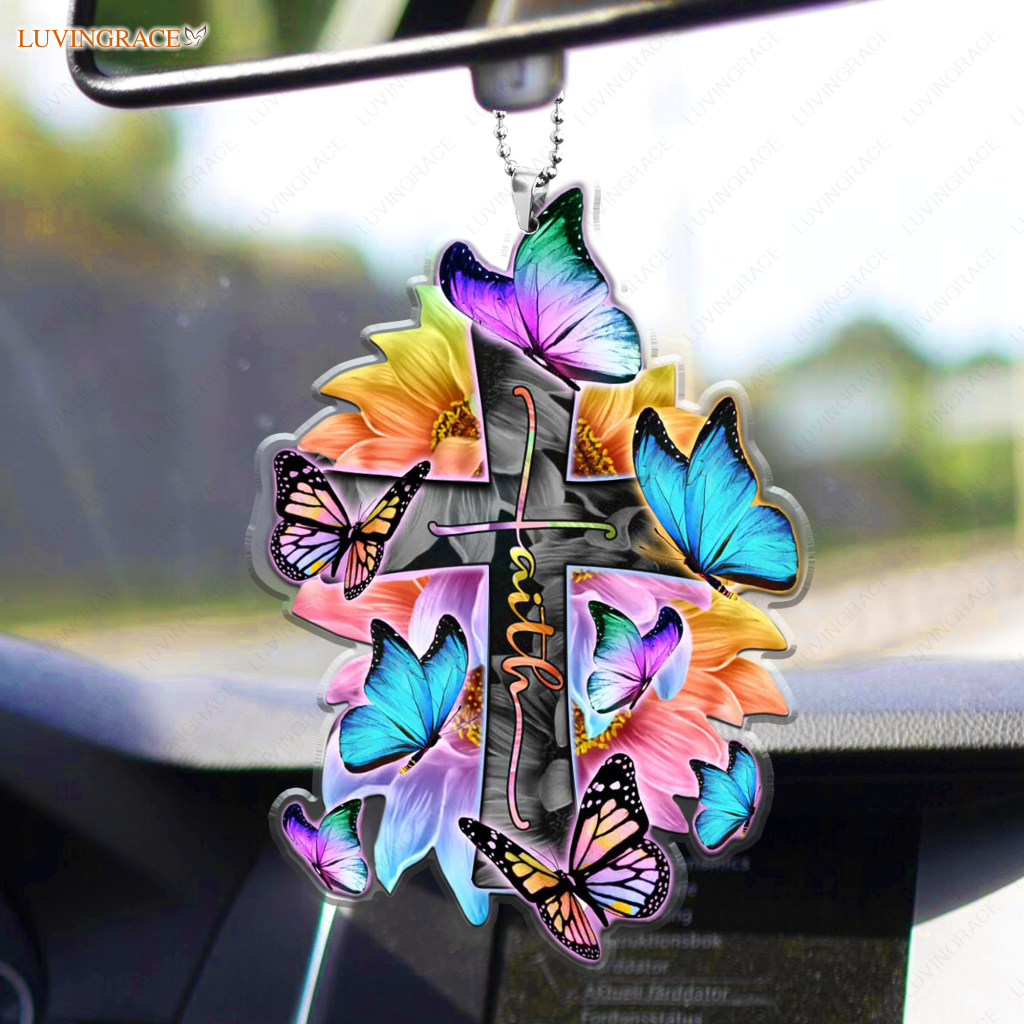 Faith Cross Butterflies And Sunflowers Rainbow Ornament