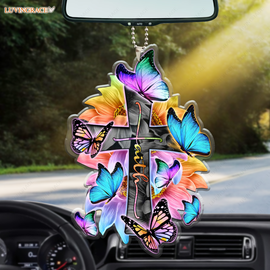 Faith Cross Butterflies And Sunflowers Rainbow Ornament