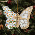 Faith Daisy Flowers Cross Butterfly God Jesus Christian Lover Wood Engraved Ornaments Wooden