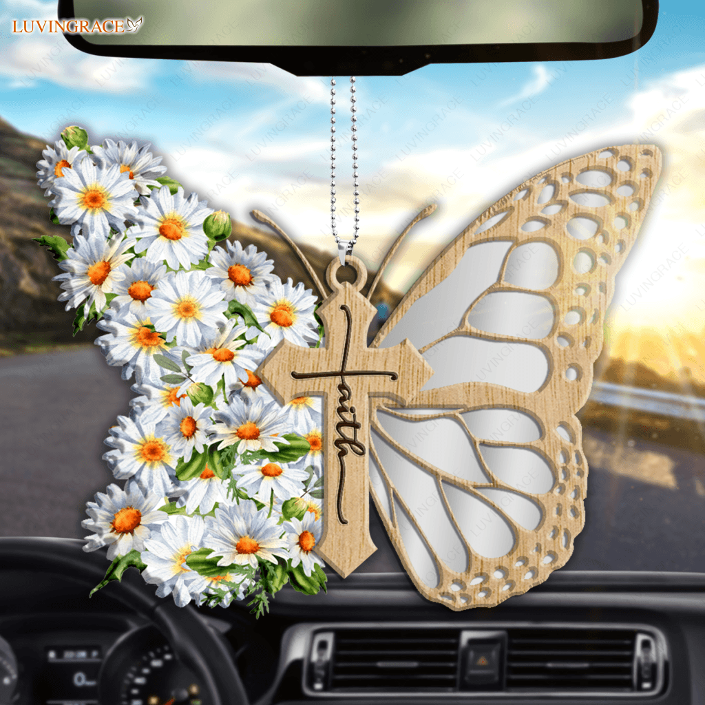 Faith Daisy Flowers Cross Butterfly God Jesus Christian Lover Wood Engraved Ornaments Wooden