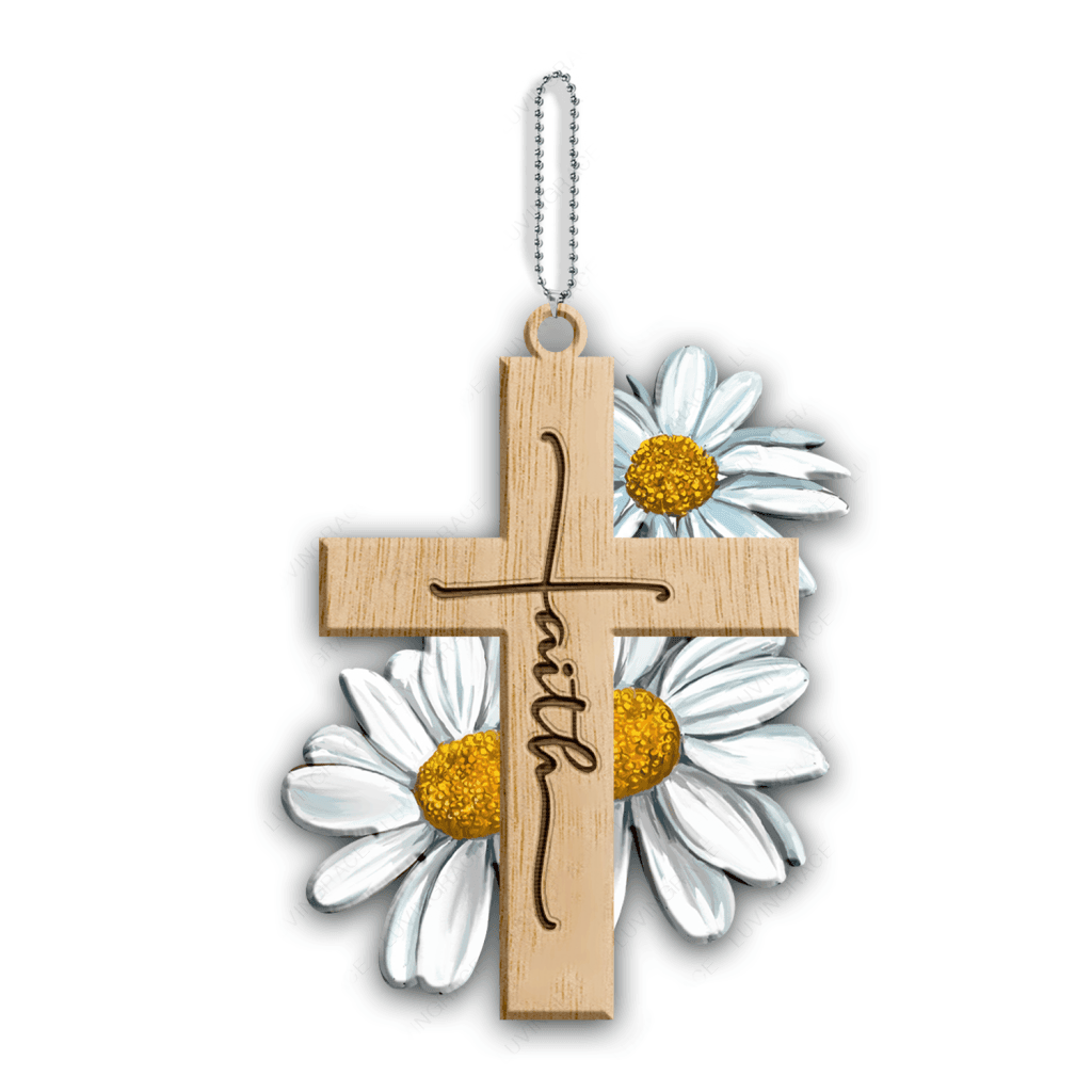 Faith Daisy Flowers Cross God Jesus Christian Lover Wood Engraved Ornaments