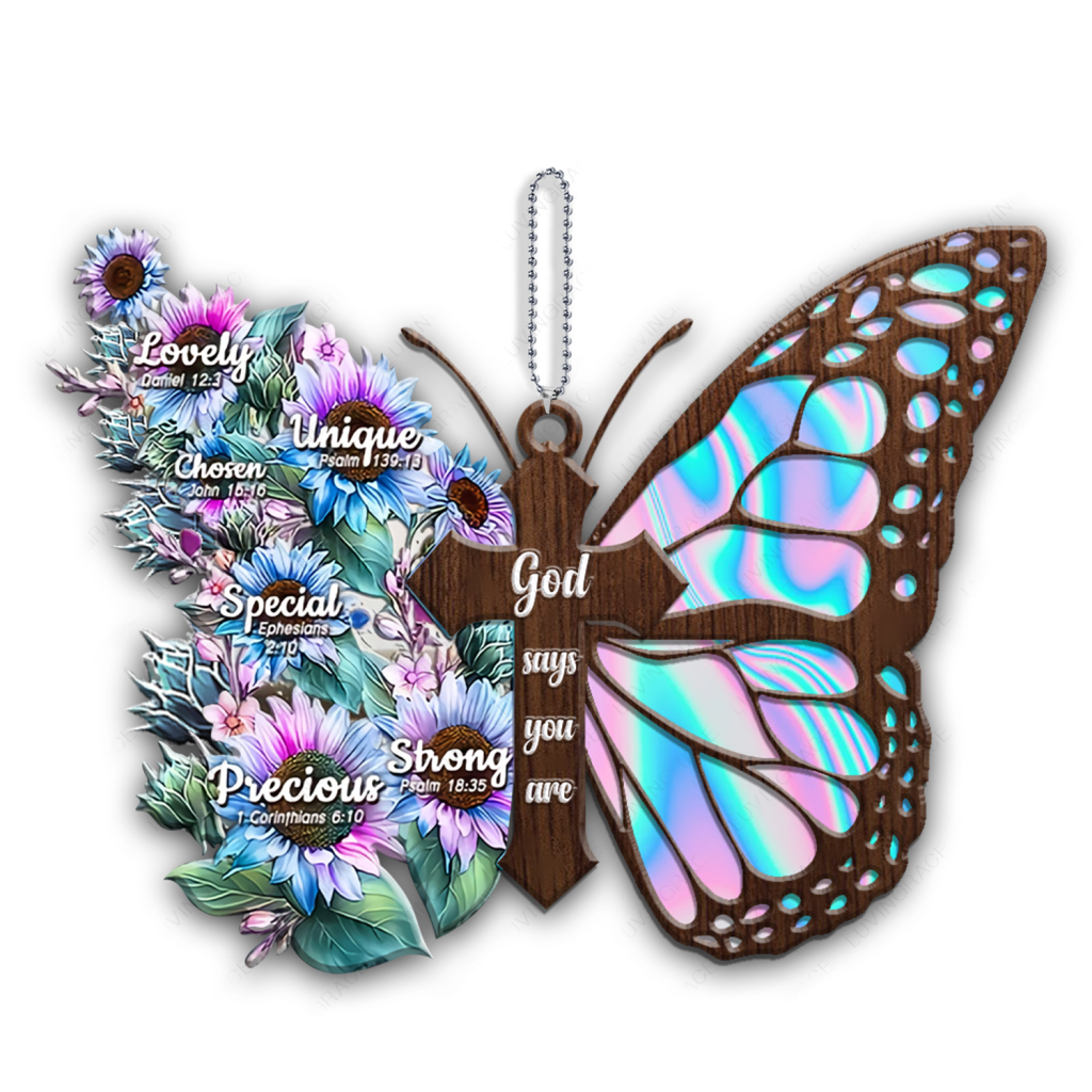 Faith Hologram Sunflower Butterfly God Jesus Cross Christian Lover Wood Engraved Ornaments