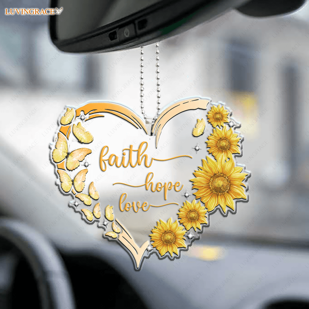 Faith Hope Love Butterflies Sunflower Heart Ornament