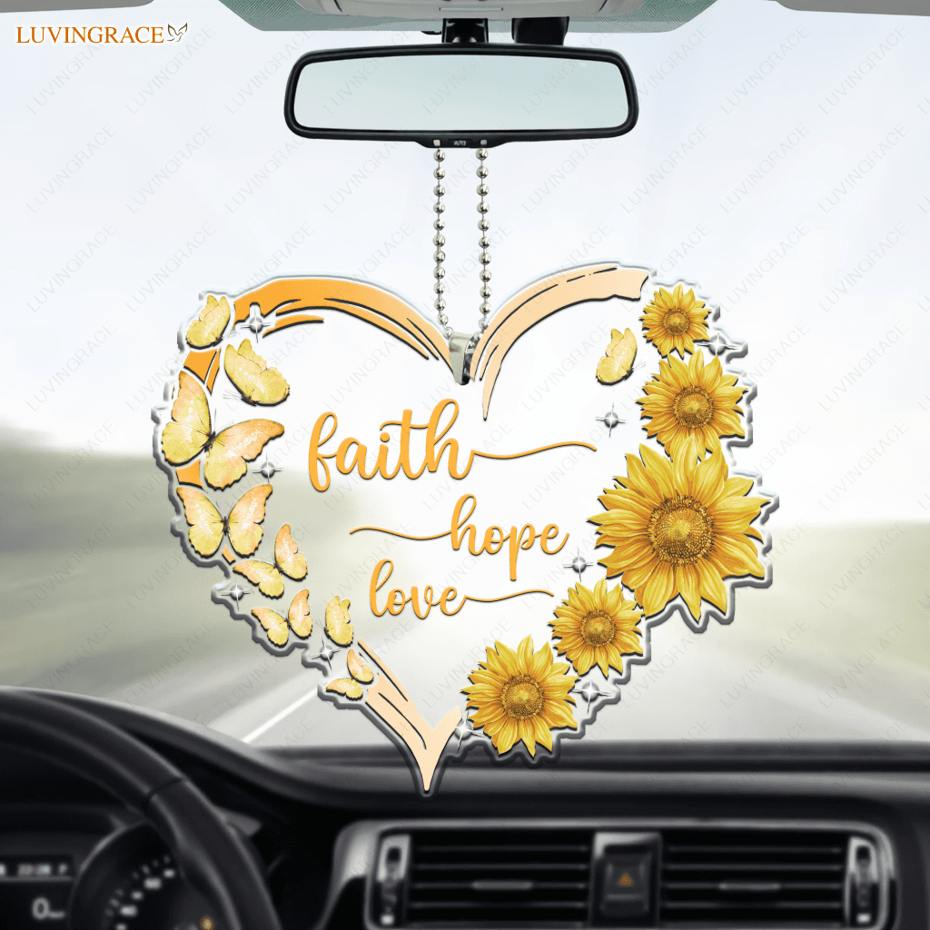 Faith Hope Love Butterflies Sunflower Heart Ornament
