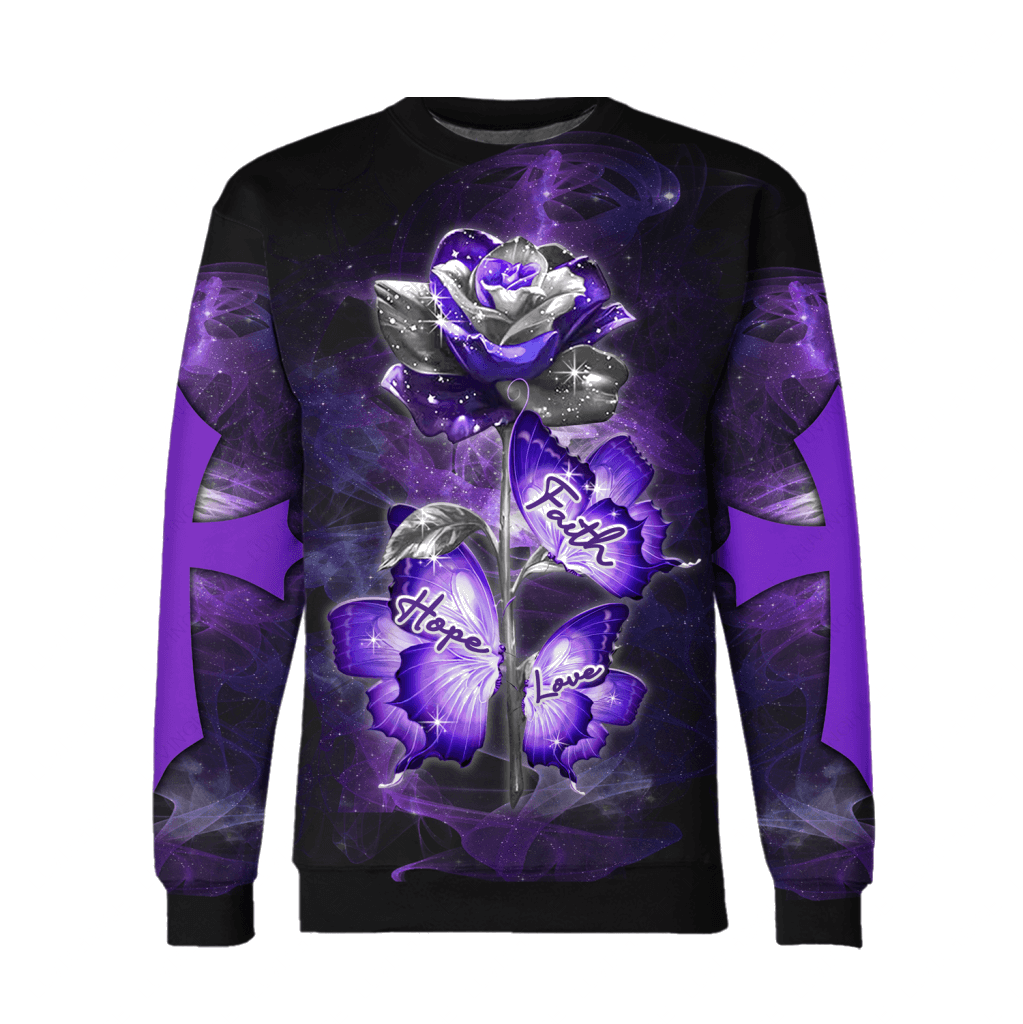 Faith Hope Love Purple Rose Zipper Hoodie