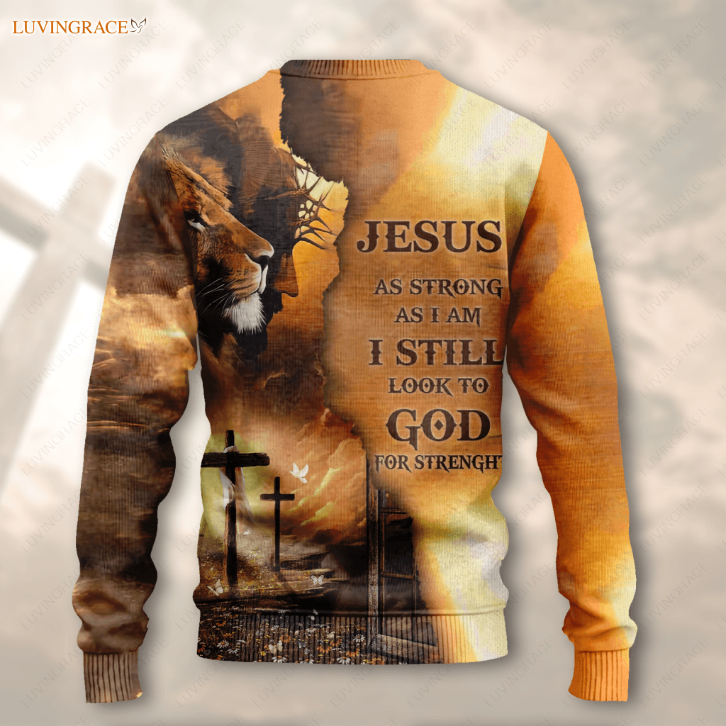 Faith Jesus Lion Cross As Strong I Am Wool Sweatshirt Clothing