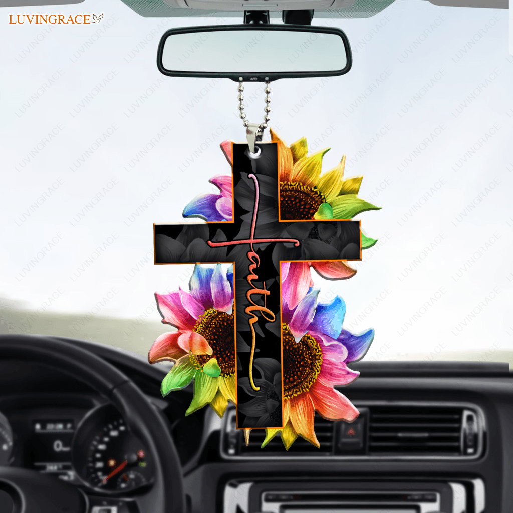 Faith Rainbow Sunflower Car Hanging Ornament