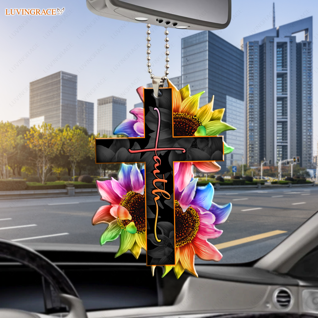 Faith Rainbow Sunflower Car Hanging Ornament