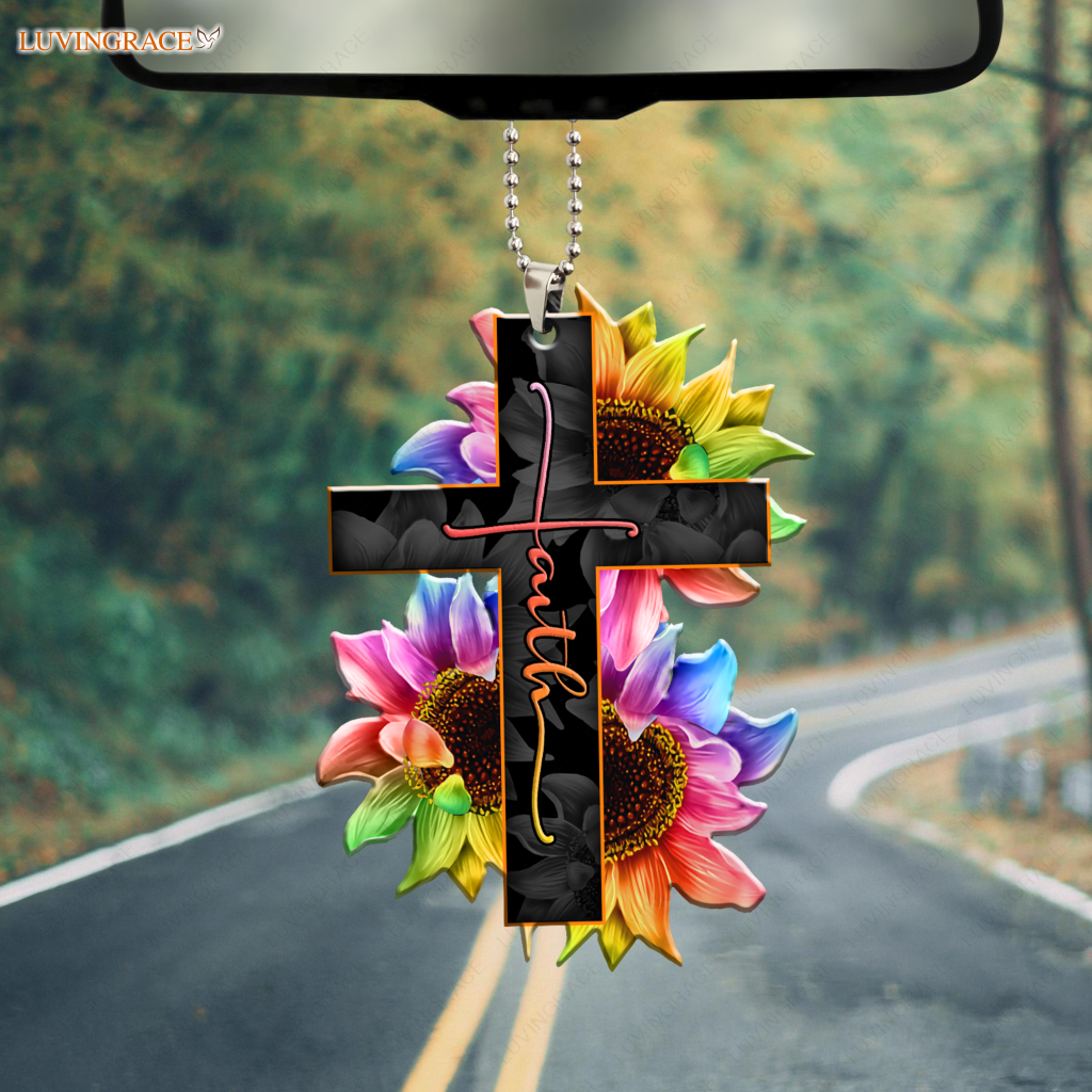 Faith Rainbow Sunflower Car Hanging Ornament