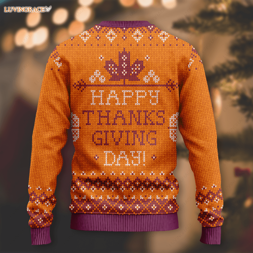 Fall Flower Pumpkin Knitted Pattern Happy Thanksgiving Day Ugly Sweater Wool Sweatshirt