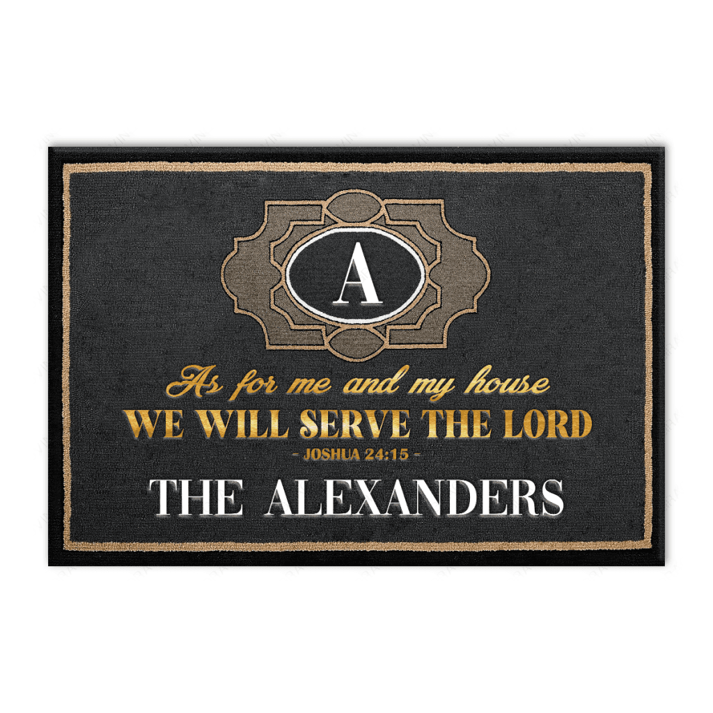 Family Name We Will Serve The Lord Personalized Framed Doormat