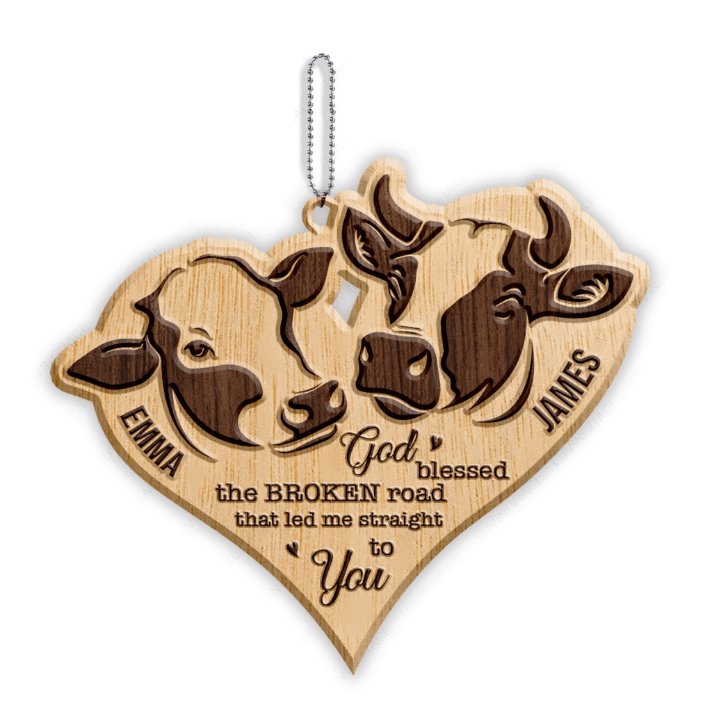 Farm Love Cow Couple God Blessed Personalized Wood Engraved Ornaments