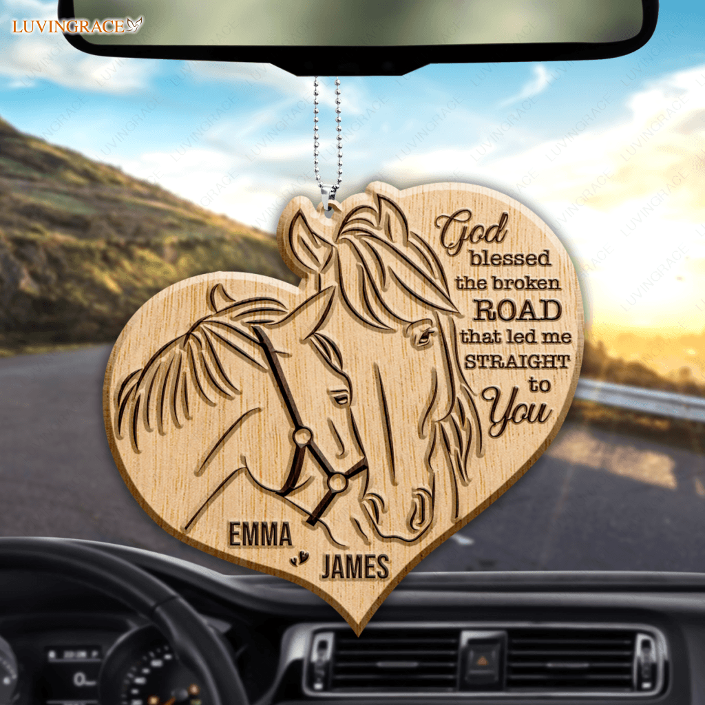 Farm Love Horse Couple God Blessed Personalized Wood Engraved Ornaments Wooden Ornament