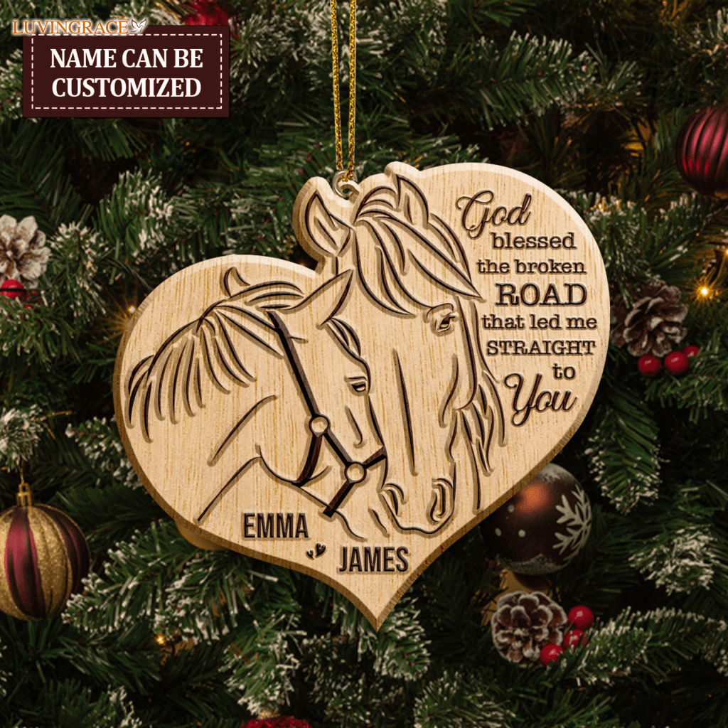 Farm Love Horse Couple God Blessed Personalized Wood Engraved Ornaments Wooden Ornament