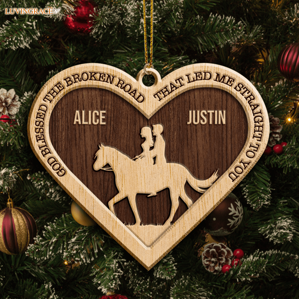Farm Love Horse Cowboy And Cowgirl God Blessed Personalized Wood Engraved Ornaments Wooden Ornament