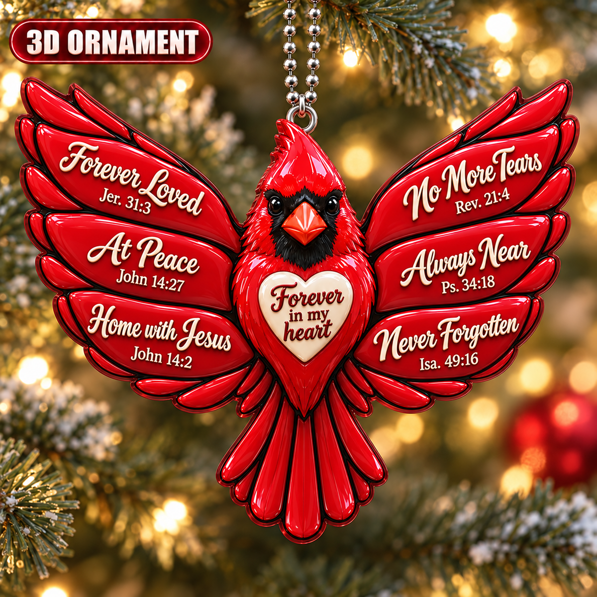 3D Raised Cardinal Memorial Ornament – Bible Verse Sympathy Gift For Loss