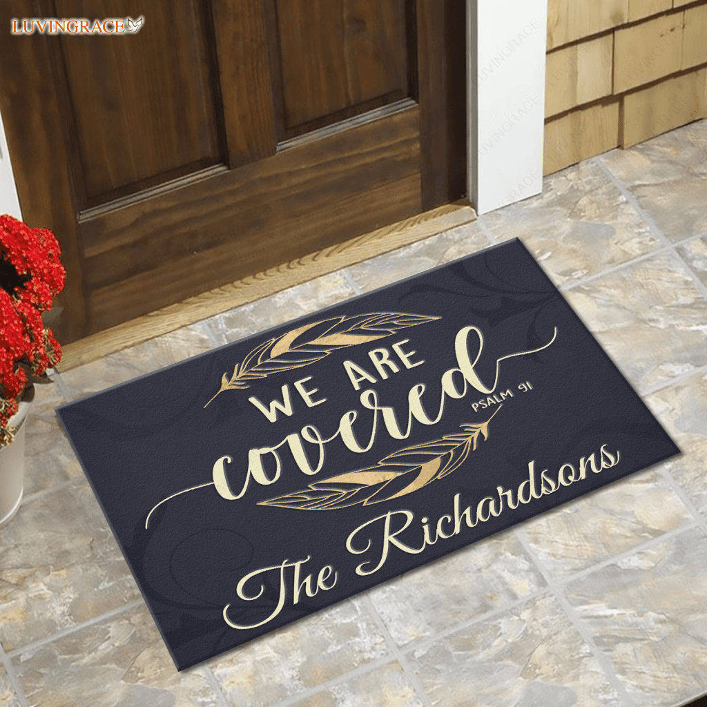 Feathers We Are Covered Psalm 91 Personalized Doormat